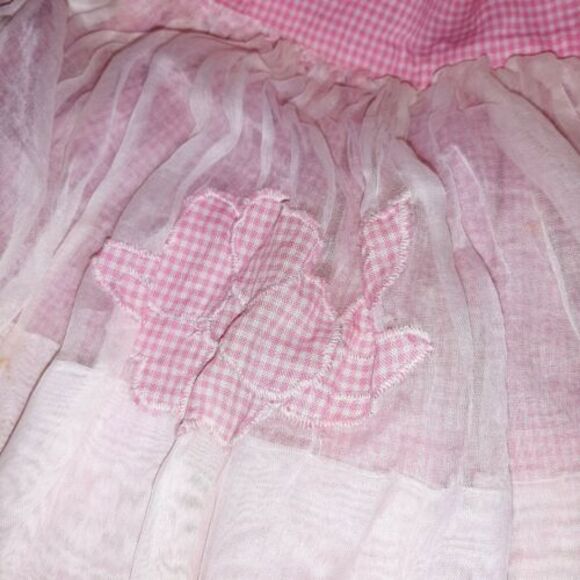 Vtg Handmade Baby/Toddler Dress - Pink Gingham & White Sheer w/ Appliques - Picture 3 of 11